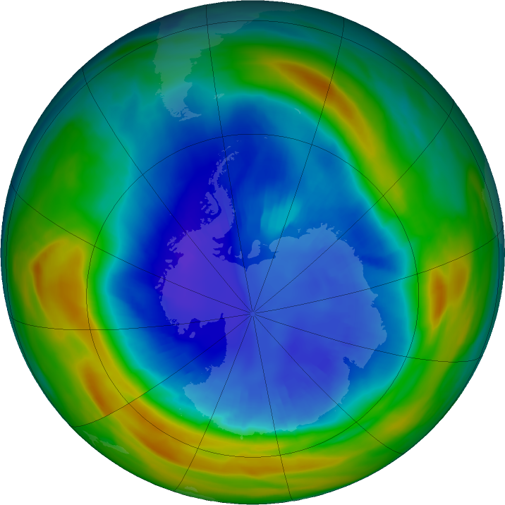 Antarctic ozone map for 31 August 2020